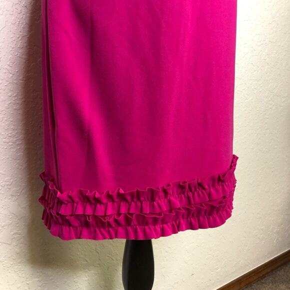 Bebe bright pink halter neck open back sleeveless ruffle hem dress Large NWT - Picture 4 of 16